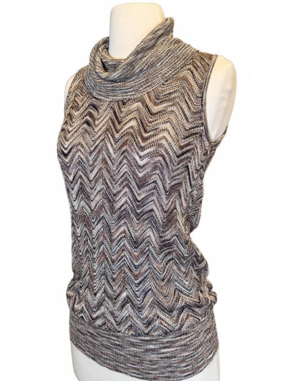 INC Metallic Chevron Cowl Neck Top • Y2K Bronze Shimmer Knit Tank • Size Medium